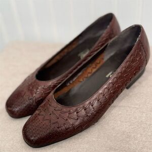 Romano VTG Brown Leather Flats Women’s Size 9 Brazil Square Toe Quiet Luxury